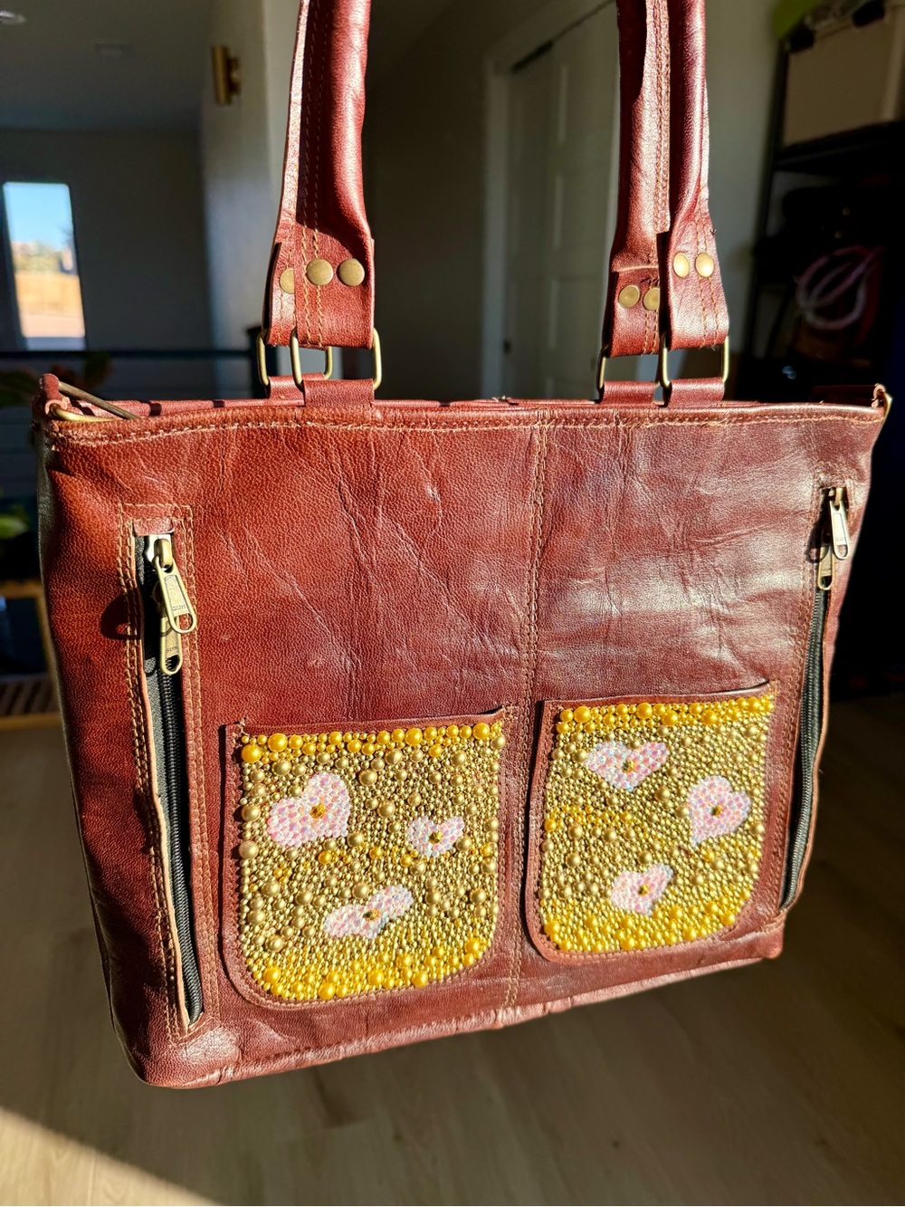 Sparkly Retro Style Handmade Leather Tote